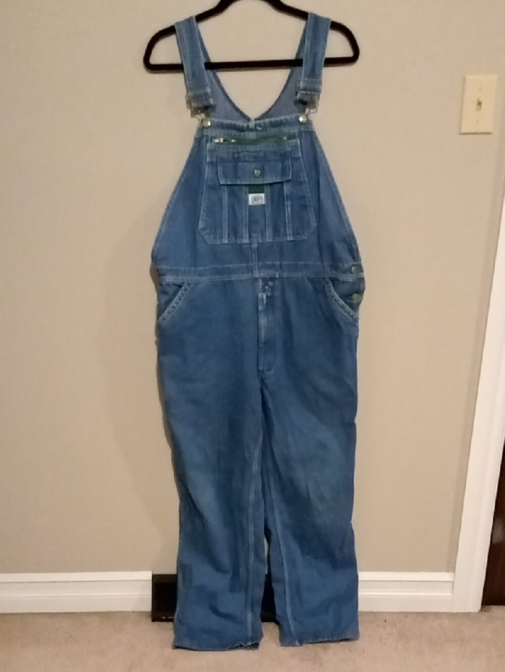 Vintage/Y2K 1912 Liberty Blue Denim Overalls with Green Trim W 21" I 29" Body 25 - Picture 2 of 13